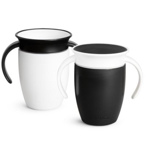Munchkin® Miracle® 360° Spoutless Trainer Cup with Handles, 7 oz, White/Black, Unisex, 2 Pack