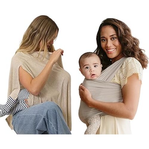 Solly Baby Wrap Carrier & Nursing Cover Bundle, Buttery-Soft & Lightweight Fabric, Postpartum Essential, Newborn Must Haves, Gift for New Mom, Spelt & Flax