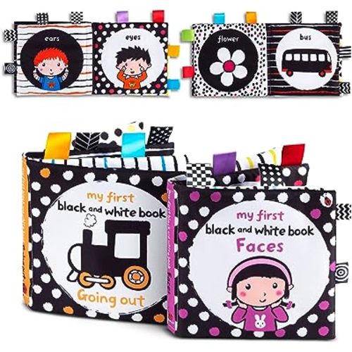 High Contrast Black and White Interactive Crinkle Soft Book Bundle for Infant Baby First Cloth Book Set Soft Activity