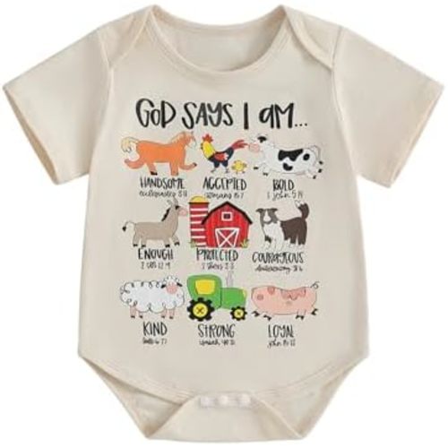 Unisex Baby Dinosaur Cothes Newborn Boys God Says I Am Funny Letter Bodysuit Shirt Baby Pregnancy Announcement Clothes