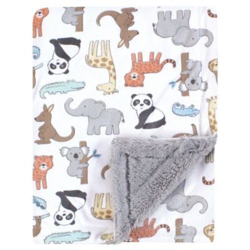 Hudson Baby Plush Blanket with Furry Binding and Back, Zoo Animals, One Size