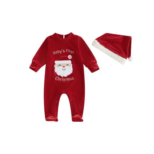 BABAMOON Newborn Baby Girl Boy Christmas Outfits Long Sleeve Santa Claus Footie Romper Jumpsuit with Hat Outfits