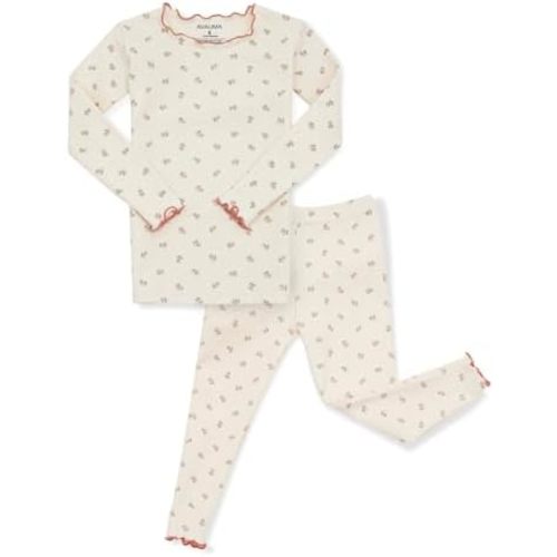 AVAUMA Baby Boy Girl Pajama Set 6M-7T Kids Cute Toddler Snug fit Flower Pattern Design Pjs Cotton Sleepwear Ruffled Shirring