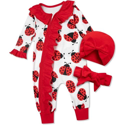 Abbence Preemie Newborn Baby Girl Romper 3-Piece Set - Ladybug