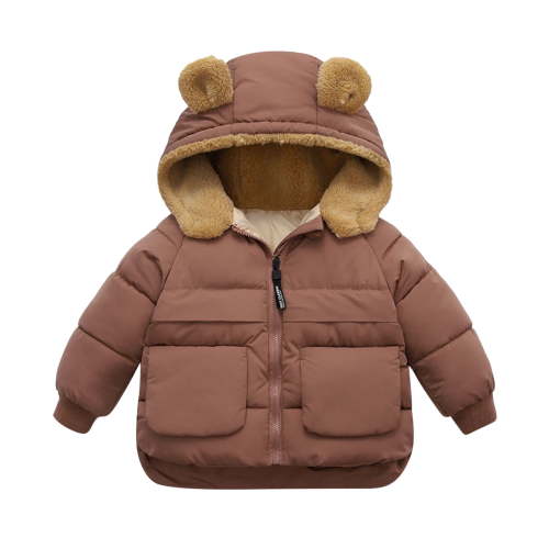 Toddler Kids Baby Boys Girls Winter Warm Solid Coats Bear Ears Hooded Padded Jacket Outwear