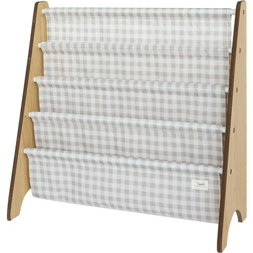 3 Sprouts Recycled Fabric Kids Book Rack Storage Bookshelf Organizer in Beige Gingham for Ages 3+