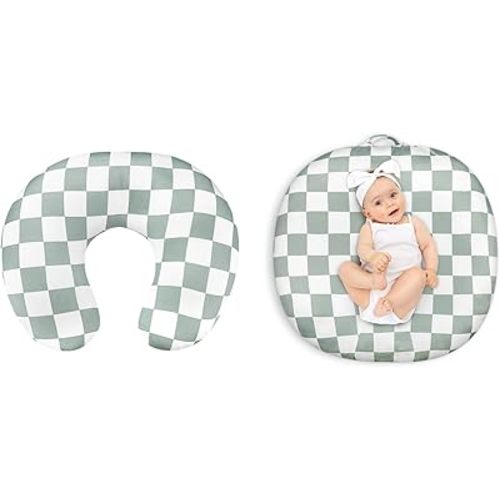 Nursing Pillow Cover and Newborn Lounger Cover, Soft Comfortable Slipcover for Baby Girl Boys, Green Checkerboard, Lounger Not Included
