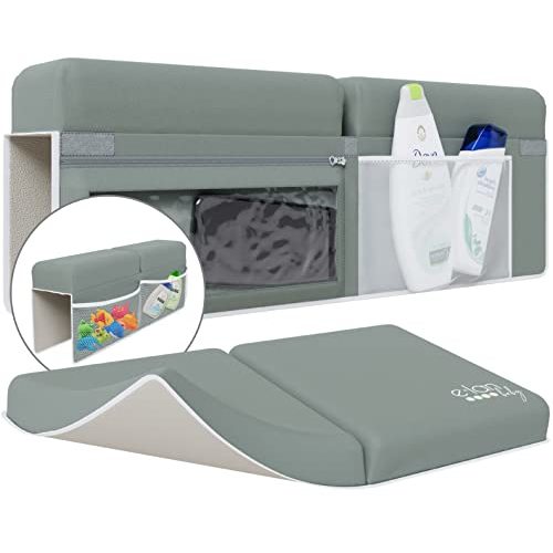Elan Baby Comfortable Baby Bath Kneeler and Elbow Rest Pad Set - Kneeling Pad Bath Mat with 4 Toy Organizer Pockets, Baby Bathtub Mat Non-Slip Baby Essentials, Waterproof and Easy to Clean