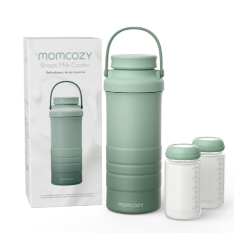 Momcozy 22oz Portable Breast Milk Cooler for Outdoor, Life Saver with 360° Total Cooling for 24 Hours, Larger Capacity Travel Breastmilk Chiller with 2pcs Baby Bottles for Breastmilk Storage, Green