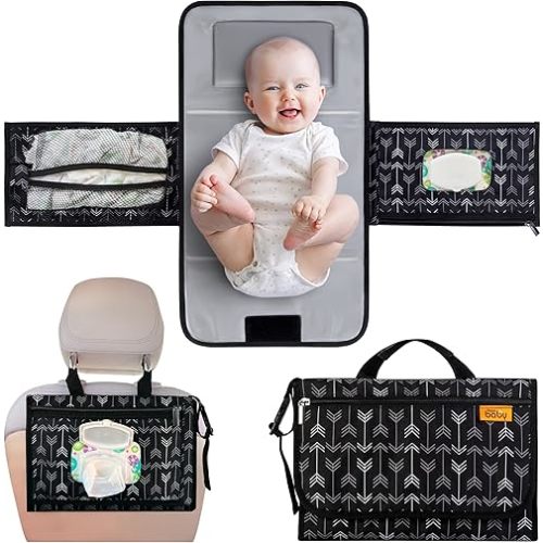 Kopi Baby Portable Diaper Changing Pad - Baby Changing Pad & Diaper Changer Travel Bag, Smart Design Baby Changing Mat, Portable Changing Pad for Baby, Baby Changing Station, Infant Gift - Black Arrow