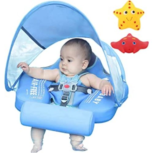 Mambobaby Float with Canopy Newest Size Improved Non Inflatable Infant Baby Pool Float Smart Mambo Float Swim Trainer Add Tail Baby Swim Float Mambo Baby Float Solid Air Free Water Waist Swimming Ring
