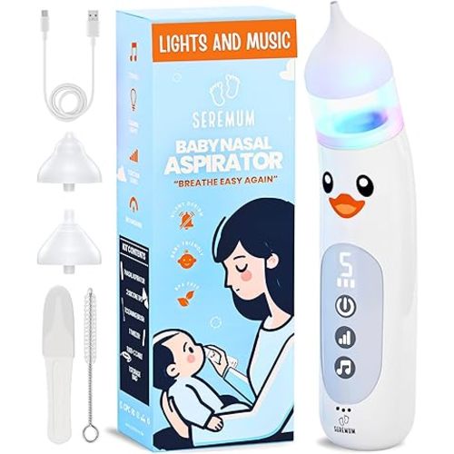Nasal Aspirator for Baby Electric Nose Cleaner and Booger Sucker with LED Light and Music, Gentle Suction for Stuffy Nose, 5 Levels, USB-C Rechargeable, BPA-Free Silicone Tips, Easy to Clean