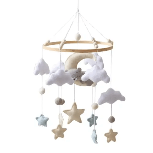 GOODMOM Sleeping Bear Baby Crib Mobile Handmade Soothing Bedtime Baby Mobile for Crib Felt Night Mood Nursery Decor for Baby Boy&Girl Easy Assembly & Durable Newborn Gift (Moon Bear)