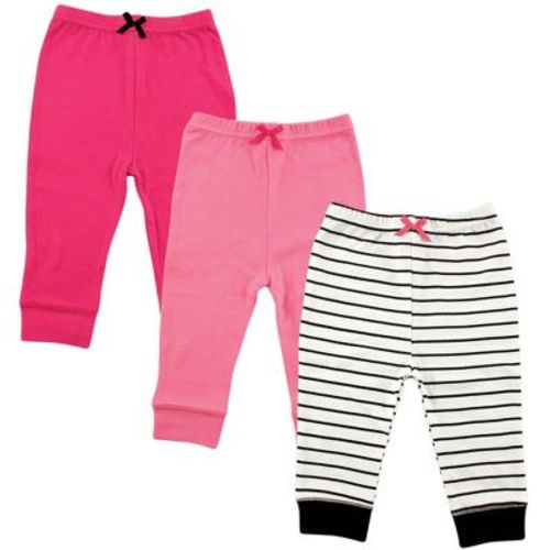 Luvable Friends Baby and Toddler Girl Cotton Pants 3pk, Girl Black Stripe, 0-3 Months
