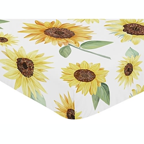 Sweet Jojo Designs Watercolor Sunflower Fitted Crib Sheet in Yellow/Green