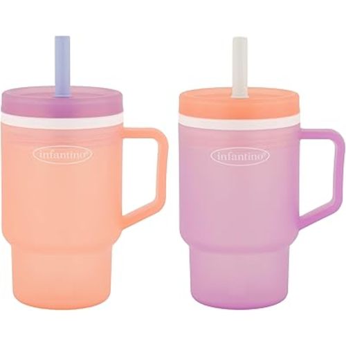 Infantino My 1st Tumbler, Durable Plastic Sippy Cup with Silicone Leak-Resistant Straw & Handle, for On-the-Go, BPA-Free Transition Cup, Seashell & Lavender, 2-Pack