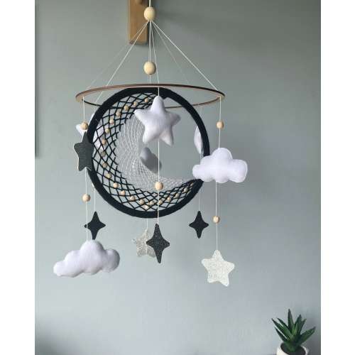 Moon and star crib mobile, Macrame baby mobile, Nuetral baby mobile, Moon baby mobile, Star mobile, Handing Mobile Felt, Mobile nursery,