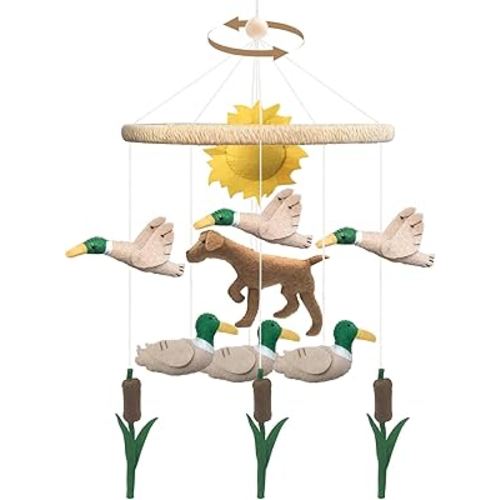 Baby Mobile for Crib Mallard Duck Baby Crib Mobile for Boys Girls Handmade Felt Dog Nursery Decor Duck Hunting Decor Infant Toddler Room Hanging for Bassinet Gender Neutral Newborn Gift