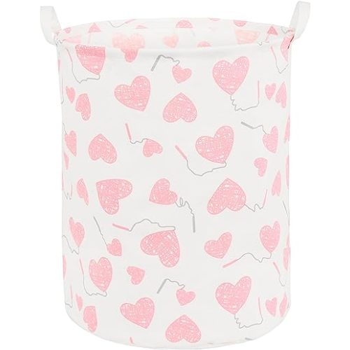 Foldable Baby Laundry Basket Hamper for Nursery Girl kids Clothes laundry hamper basket Portable Tall Collapsible Cute Laundry Basket Organizer, Nursery Storage Basket with Handles Pink Heart balloon