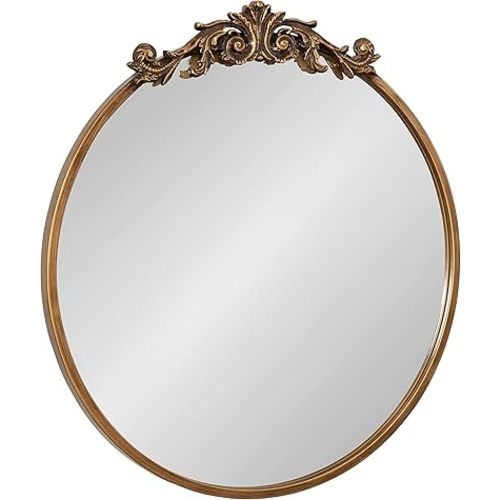 Kate and Laurel Arendahl Ornate Glam Round Mirror, 24 Inch Diameter, Gold, Dramatic Baroque Style Wall Mirror for Vintage Antique Inspired Home Decor Aesthetic