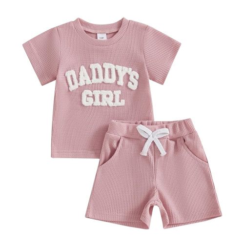Amazon.com: ZAXARRA Toddler Girls Summer Clothes Letter Flower Embroidery Short Sleeves Waffle T-Shirt Sport Shorts Set Baby Cute 2PCS (Pink, 0-6 Months): Clothing, Shoes & Jewelry