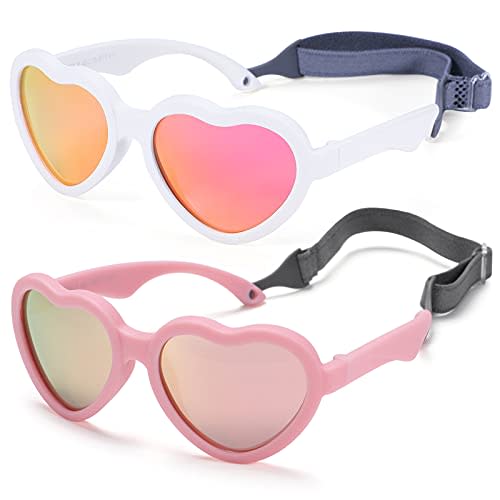 Flexible Heart Shaped Baby Polarized Sunglasses with Strap Adjustable Toddler & Infant Age 0-24 Months