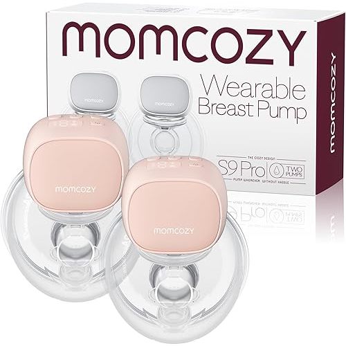 Momcozy Hands Free Breast Pump S9 Pro Updated, Wearable Breast Pump of Longer Battery Life & LED Display, Double Portable Electric Breast Pump with 2 Modes & 9 Levels - 24mm, 2 Pack Pink
