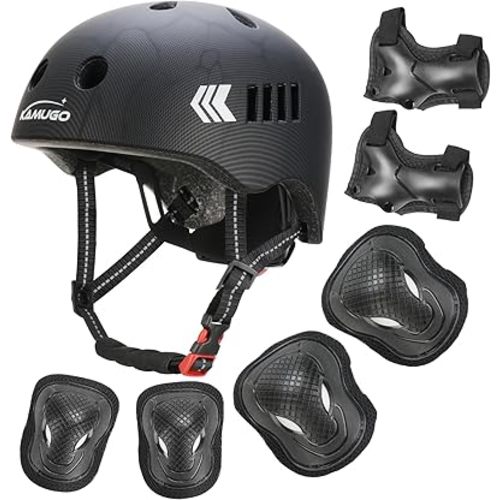 KAMUGO Kids Bike Helmet Set, Toddler Helmet for Ages 2-8 Boys Girls with Sports Protective Gear Set Knee Elbow Wrist Pads for Skateboard Cycling Scooter Rollerblading