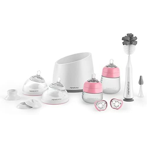 Nanobebe Baby Bottle Complete Starter Set, for Breast Milk and Formula, Anti Colic, Baby Shower Registry Gift, for Newborn, Infant and Baby - Pink