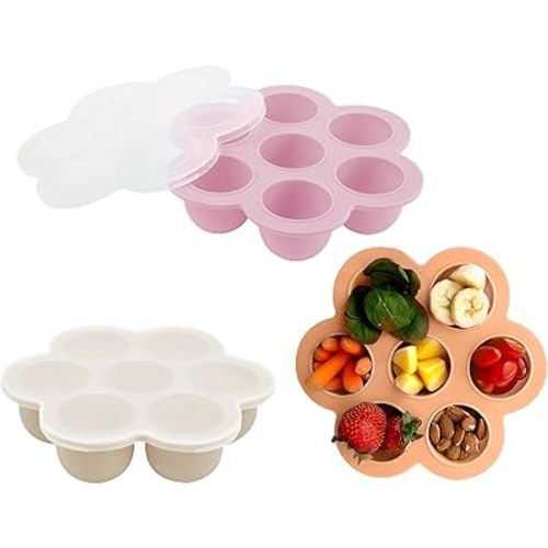 WAJIAYON Baby Food Storage Container, Silicone Baby Food Freezer Tray with Lid,Silicone Baby Fruit Food Feeder Teether Tray, Baby Food Storage Container Ice Cube Tray Maker for Homemade Baby Food-Pink
