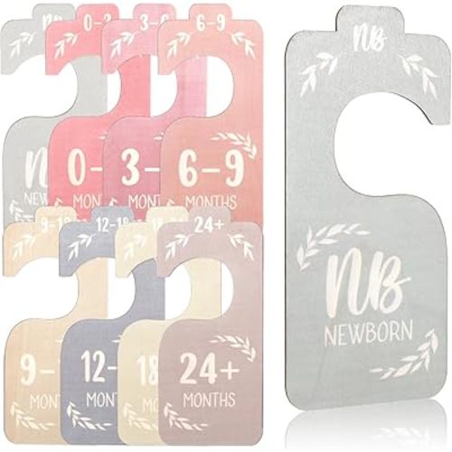 TIESOME 8 PCS Baby Closet Dividers, Wooden Double-Sided Baby Clothes Size Hanger Organizer Adorable Infant Clothes Hanger Separators Nursery Decor Hanger Dividers for Home Nursery (Colorful)