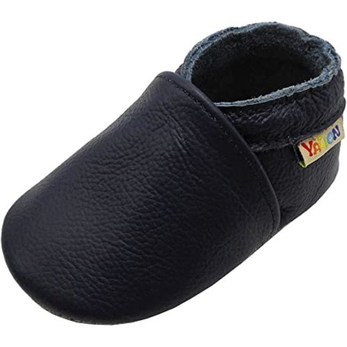 YALION Soft Leather Baby Shoes Moccasins Slip-on Boys Girls Slippers with Elastic Ankle, Anti-Slip First Walking Crib Shoes for Infant Toddlers