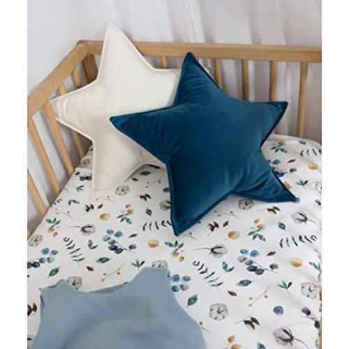 Star Moon Shaped Pillow Soft Velvet Nursery Stuffed Throw Pillows for Kids Room Couch Reading Nook Decor (Star, Teal)