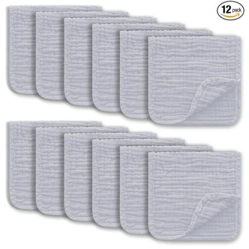Muslin Burp Cloths Large 100% Cotton Hand Washcloths for Boys & Girls, Baby Essentials Extra Absorbent and Soft Burping Rags for Newborn Registry (Slate, 12-Pack, 20" X10")