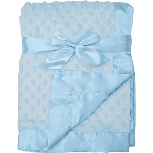 American Baby Company Heavenly Soft Chenille Receiving Blanket, 2-Layer Design with Minky Dot & Silky Satin, Blue, 30" x 40" for Boys and Girls