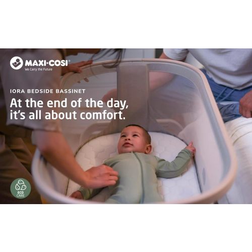 Maxi-Cosi Iora Baby Bassinets Bedside Sleeper, Portable Bassinet, Infant Bedside Sleeper Crib, Height Adjustable, Breathable Mesh, Large Storage Basket, Classic Green