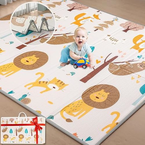 Baby Play Mat, 71''x79'' Tummy Time Mat, Foldable Extra Large Thick Waterproof and Double-Sided Foam Playmat, Floor Mat for Babies Toddlers, Baby Stuff Easy Storage and Travel (180x200x1cm)