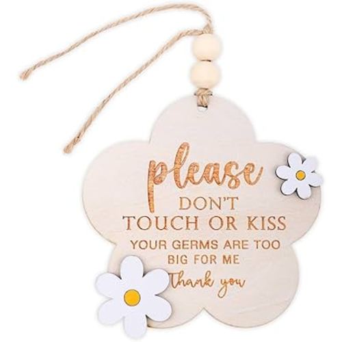 Please Do Not Touch or Kiss Baby Sign, Wooden Don’t Touch Baby Sign for Car Seat Stroller Tag No Touching Signage for Newborn (Flower)