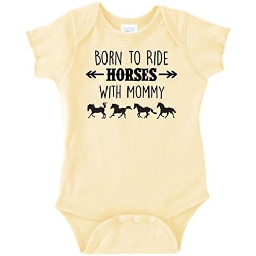 Born to Ride Horses with Mommy, Short Sleeve Horse Bodysuit, Baby Boy or Girl - Equestrian Pony Onesie Gift