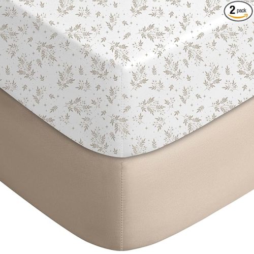 Yoofoss Baby Crib Sheets for Boys Girls, Fitted Crib Sheet 2 Pack for Standard Crib and Toddler Mattress, Super Soft Microfiber Baby Sheet 28x52x8in(Brown+Leaf)