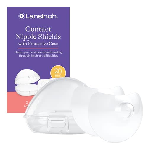 Lansinoh Contact Nipple Shields for Nursing Mothers, Ultra-Thin Soft & Flexible Silicone Shields for Sensitive Nipples and Latch-On Support (0.79 inch or 20mm), with Case, 2 Count