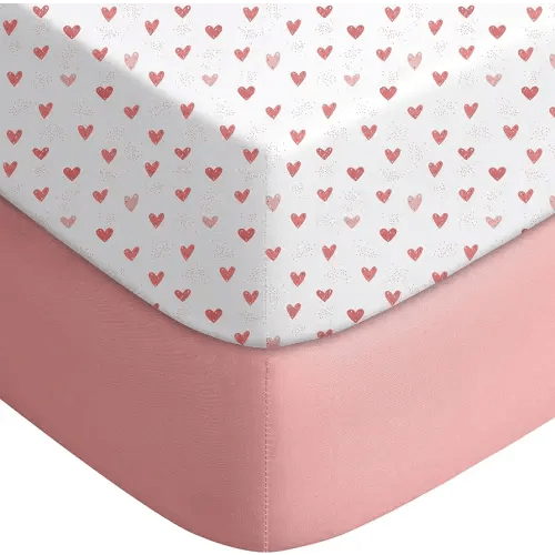 Yoofoss Baby Crib Sheets for Boys Girls, Fitted Crib Sheet 2 Pack for Standard Crib and Toddler Mattress, Super Soft Microfiber Baby Sheet 28x52x8in Pink+Love