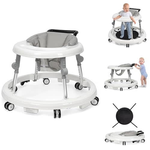 TreeCute Baby Walker Foldable with 9 Adjustable Heights, Baby Walker with Wheels Portable, Infant Toddler Walker for Baby Boy Girls 6-18 Months