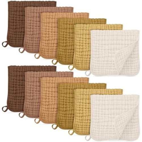 Unnivoll Muslin Burp Cloths for Baby 100% Cotton Burping Cloths for Boys Girls Large 20''X10'' Extra Soft and Absorbent 12 Pack - Gradient Brown
