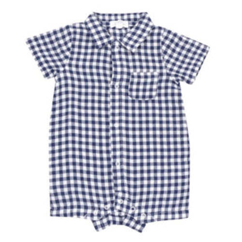 Navy Gingham Polo Romper – Duckberry Designs