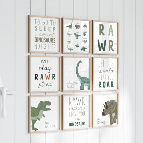 Dinosaur bundle, Dinosaur nursery wall art, Dinosaur decor, Dinosaur prints, Nursery wall art, Dino wall art, Set of 9 nursery prints