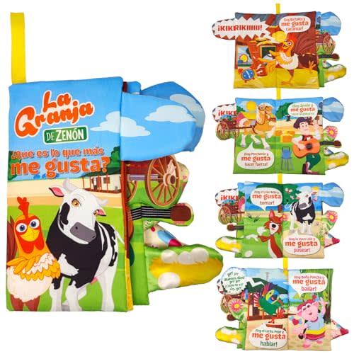 La Granja De Zenon BARTOLITO&LOLA Spanish Baby Books Toys Touch and Feel Cloth Crinkle Soft Baby Spanish Books 0-6 Months Infant Newborn Baby Boy Girl Shower Presents Sensory Learning Stroller Toys