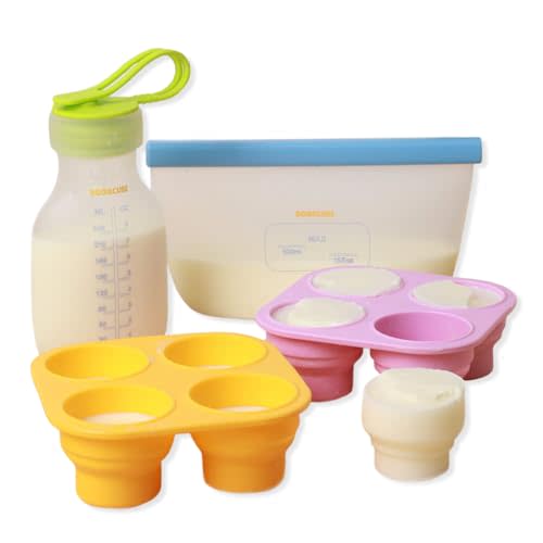 BoobCube Breastmilk Storage Reusable Freezer Trays with Lid l Baby Food Cube 4pcs Complete Kit l 0.5/1/2 Oz Silicone Storage Tray l Ultra Leak-Proof Breastmilk Storage l Reusable Storage Bags