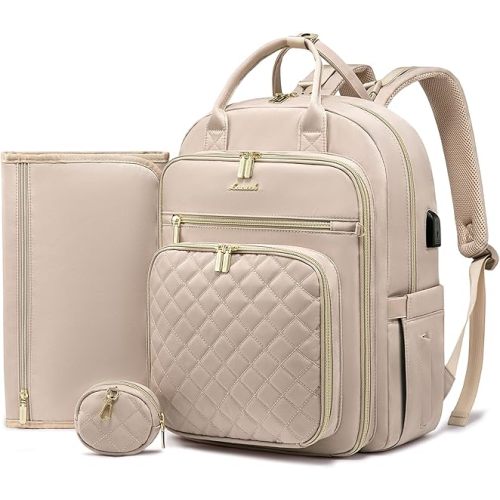 LOVEVOOK Baby Diaper Bag,Waterproof Diaper Backpack with USB Charging Port for Baby, Large Capacity Fit for 15.6 inch Laptop,Nude
