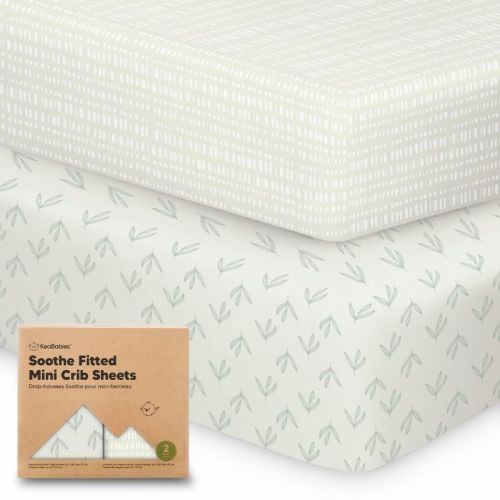 Keababies Mini Crib Sheets For Baby Girls, Boys, 2-pack Soothe Pack And Play Sheets Fitted, Organic Pack N Play Mattress Sheet (herb)